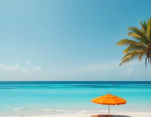 Fototapeta premium Peaceful Beach with an Orange Umbrella