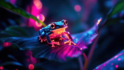 Neon Nights: A Vibrant Frog in a Tropical Paradise