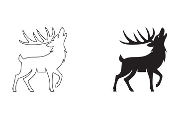 Howling Wolf and Deer Combo silhouette. Fully editable Flat and Outline. 