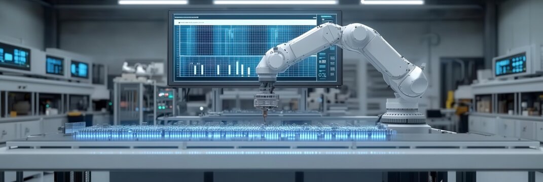 Robot arm working in modern factory lab environment