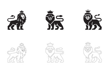 Fototapeta premium Majestic Lion Logos in Black and White. Fully editable Flat and Outline. 
