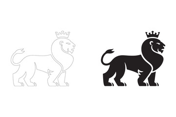 Majestic Lion Logos in Black and White. Fully editable Flat and Outline. 
