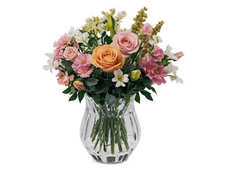 Floral arrangement in a crystal vase with roses and other cut flowers © Gustav