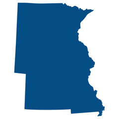 US regions of West North central. Map of United States split into divisions of West North central in blue color.