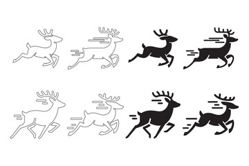 Running Deer Icons in Various Styles. Fully editable Flat and Outline.