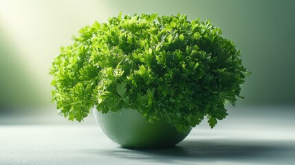 Fresh green parsley in a bowl on light green background