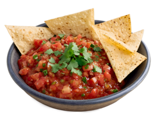 Fresh homemade salsa in a bowl with tortilla chips ready to be served
