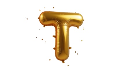 Golden balloon font letter T