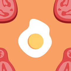 Meat and Egg Vector Seamless Pattern Digital Paper – Hand-Drawn Cartoon Style Food Background with Steak, Bacon, Fried Eggs, and Sausages for Culinary, BBQ, and Breakfast-Themed Designs