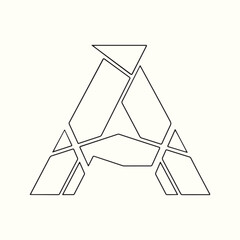 Geometric Alphabet Art: A stylized geometric letter "A" designed with fractured lines and sharp angles, offering a modern and abstract aesthetic.