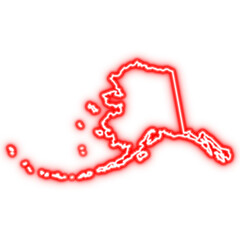 Neon red outline of Alaska state map on transparent background