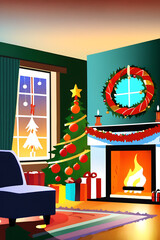 Cozy Christmas Living Room with Fireplace and Tree