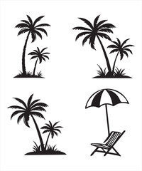Fototapeta premium Simple Black and White Tropical Palm Trees and Beach Scene