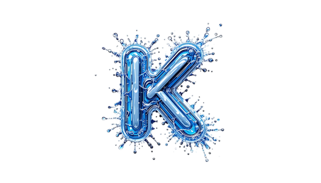 Water splash font letter K