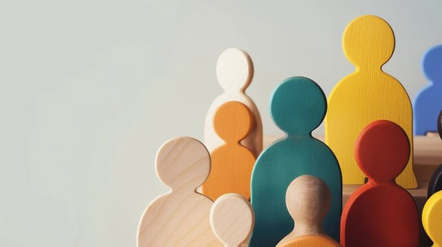 Businessman covering wooden figures of people. Employer commitment to protecting the human rights, labor rights, and providing support and insurance to employees within the community.