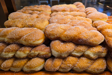 Freshly Made Sugar-Coated Twisted Donuts