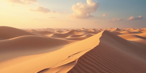 Golden Hour Desert Sandscapes  A Breathtaking Panorama of Undulating Dunes at Sunset