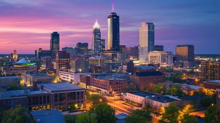 Obraz premium Cityscape sunrise, downtown skyline, buildings, twilight, urban, aerial view, cityscape, landscape, panorama, travel