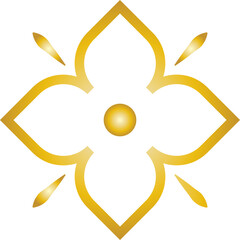 Golden ornamental floral motif isolated on a transparent background.