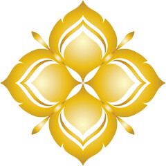 Golden ornamental floral motif isolated on a transparent background.