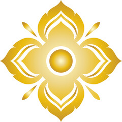 Golden ornamental floral motif isolated on a transparent background.