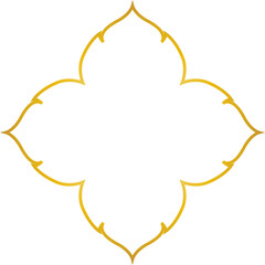 Golden ornamental floral motif isolated on a transparent background.