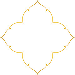 Golden ornamental floral motif isolated on a transparent background.