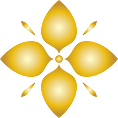 Golden ornamental floral motif isolated on a transparent background.