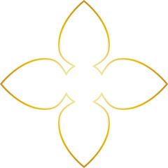 Golden ornamental floral motif isolated on a transparent background.