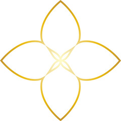 Golden ornamental floral motif isolated on a transparent background.