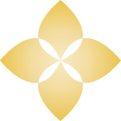 Golden ornamental floral motif isolated on a transparent background.