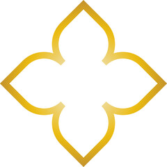 Golden ornamental floral motif isolated on a transparent background.