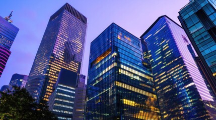 City skyscrapers twilight cityscape night business finance