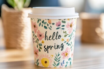 Spring-Themed Coffee Cup with Floral Design and Inspirational Message