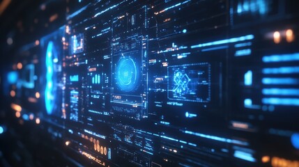 Obraz premium Holographic AI Display Analyzing Futuristic Data Ultimate
