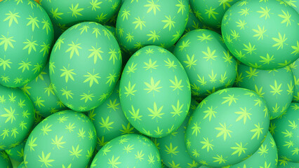 420 Easter celebration! Pastel eggs with cannabis design. Perfect for themed content.