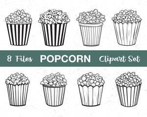 popcorn clipart set white background