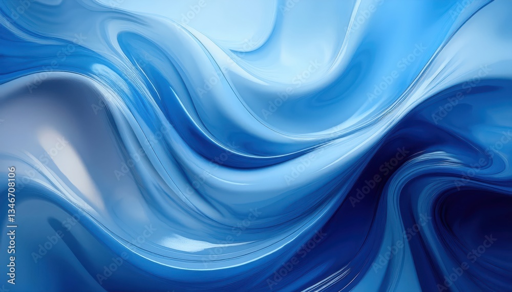 Poster fluid blue abstract wave with glossy texture and smooth gradient, modern digital background for design, branding, or decor

