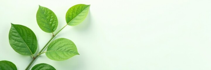 Fototapeta premium Green leaves and stems of a plant against a plain white surface, nature, flora, stem