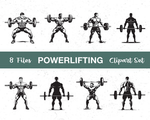 silhouette Powerlifting Clipart Set