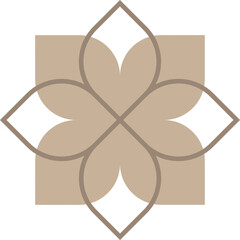 Minimalist floral geometric symbol in earth tones.