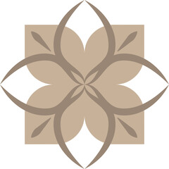 Minimalist floral geometric symbol in earth tones.