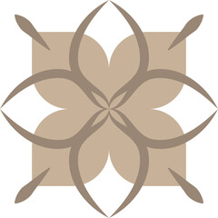 Minimalist floral geometric symbol in earth tones.
