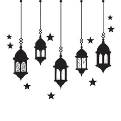 Silhouette of Hanging Lanterns and Stars for Islamic Festivals