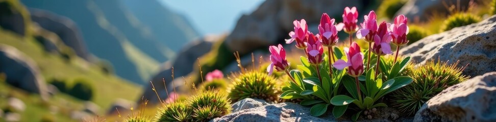 Obraz premium Hairy beard tongue penstemon in bloom on rocky terrain, flora, penstemon hirsutus