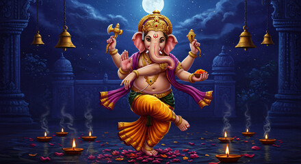 Lord Ganesha Dancing Gracefully at Night