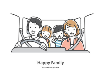 車でお出かけする家族のイラスト素材