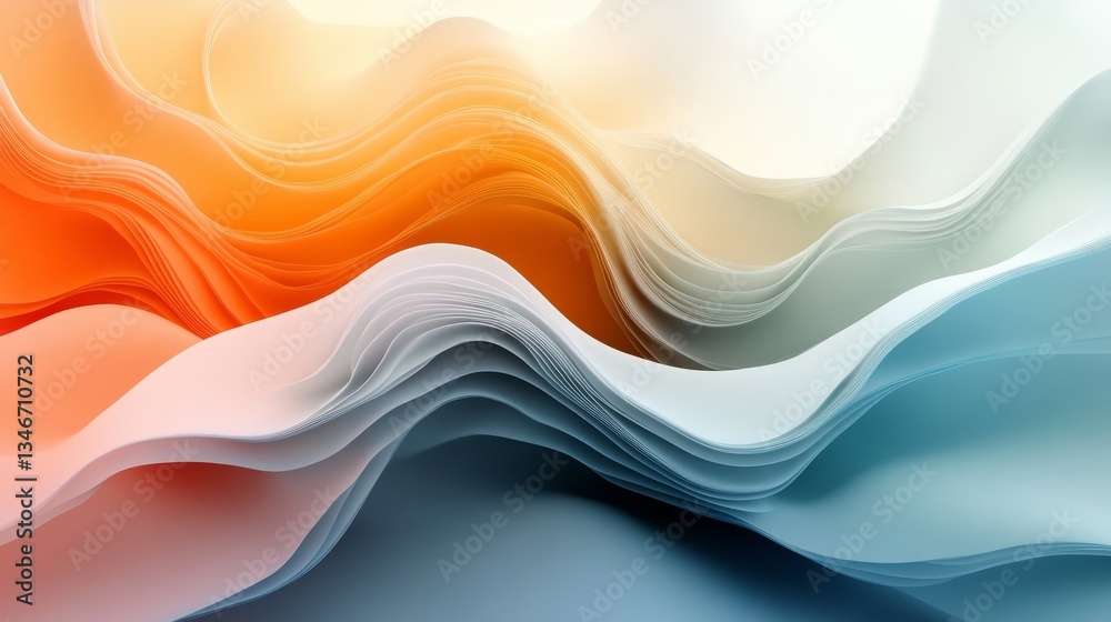 Poster abstract 3d wave pattern, flowing forms with gradient colors, minimalistic design