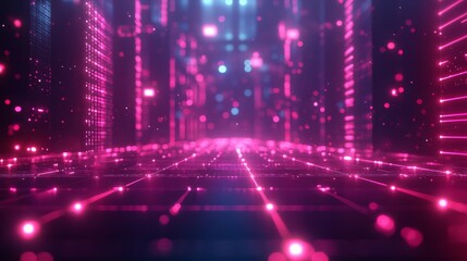 Futuristic 3D grid pattern, glowing nodes connected by neon lines 