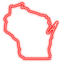 Neon red outline of Wisconsin state map on transparent background